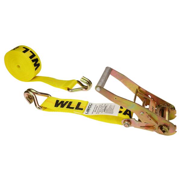 Us Cargo Control 2" x 27' Yellow Ratchet Strap w/ Double J-Hook 5027WH-Y